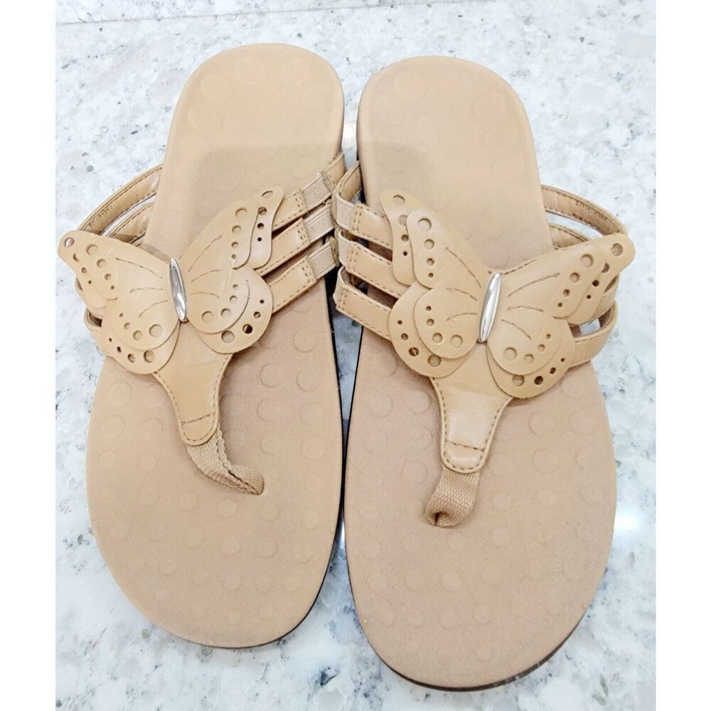 Orthaheel Jenna 7 Butterfly Flip Flop‎ Thong Sandals Women's SIZE 7/38 Tan